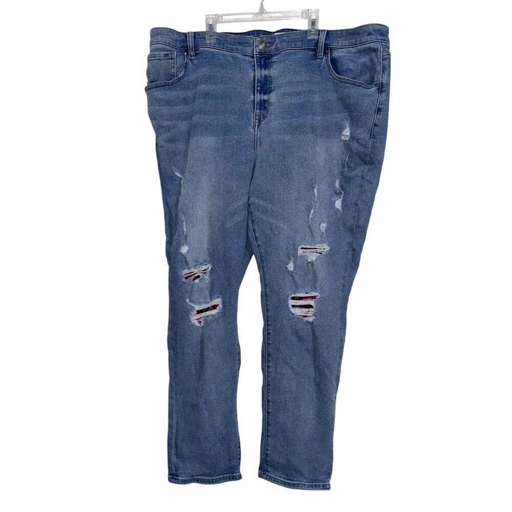 Lane Bryant Womens Distressed Boyfriend Jeans Size 24 Light Wash Mid Rise Stretc